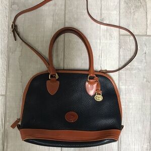 Dooney & Bourke Brown and Blue Shoulder Bag with Leather Trim